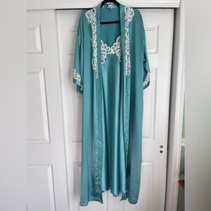 Eve Stillman Teal Chemise & Robe Set